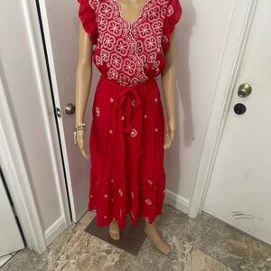 Red Embroidered Women's Dress